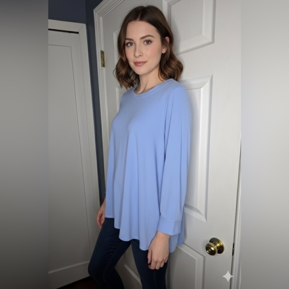 NWT Worthington Women’s X Large Linen Long Sleeve Blouse Top XL Peri Blue *flaw